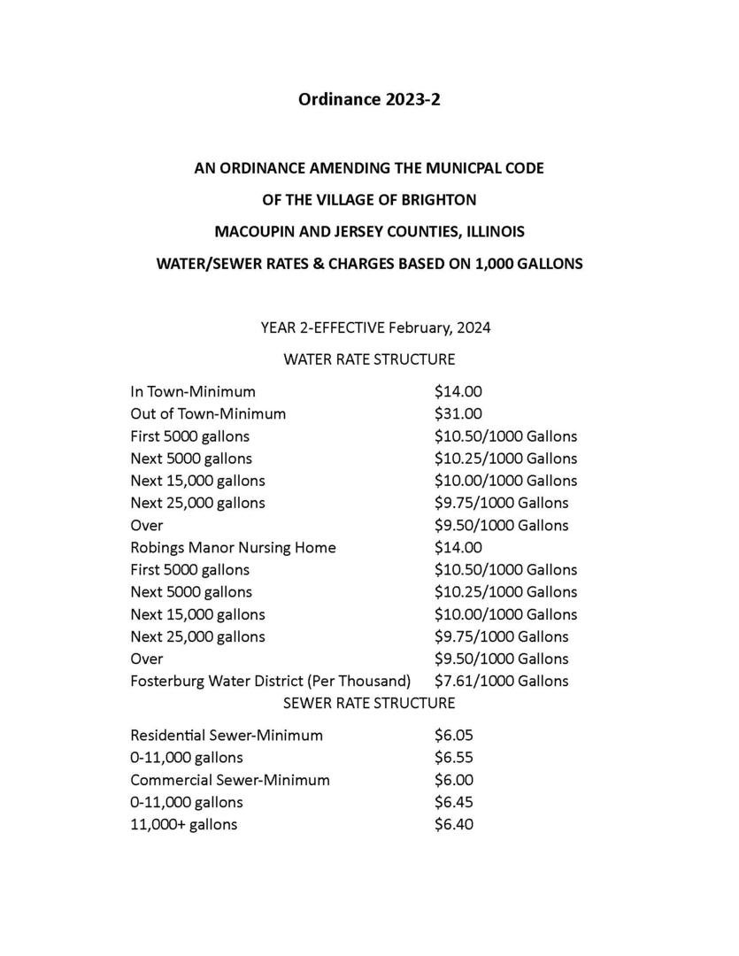 Village of Brighton Illinois Year 2Brighton Water/Sewer Rate Increase